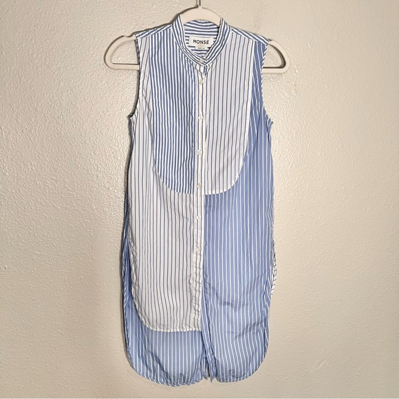 Monse Blue and White Cotton Sleeveless Mixed Stripe Shirt Button Down Size 0 - Picture 4 of 16